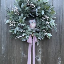 Handmade Winter Holiday Pink and Gold Wreath