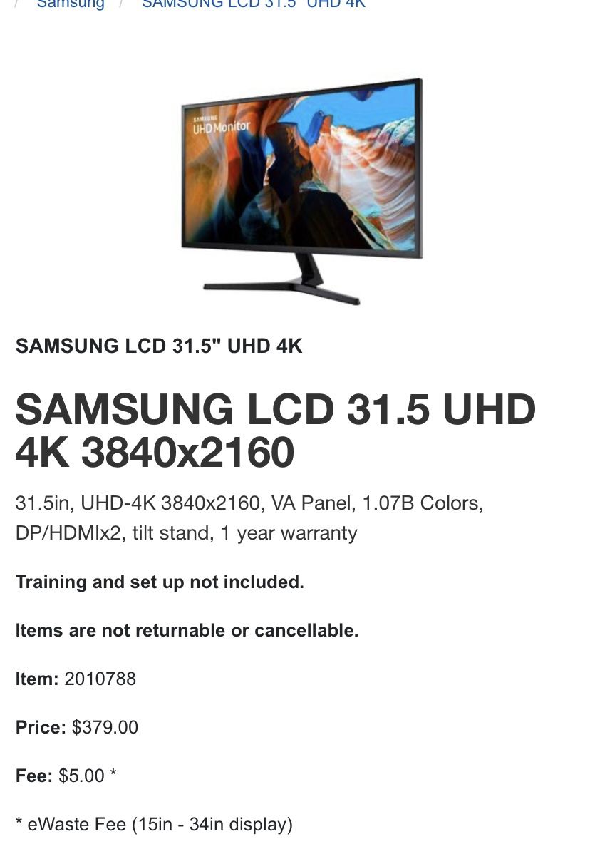 Samsung LCD 31.5 4K monitor