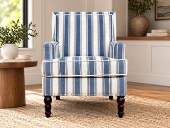 Blue & White Striped Accent Chair Nailhead Trim Like New