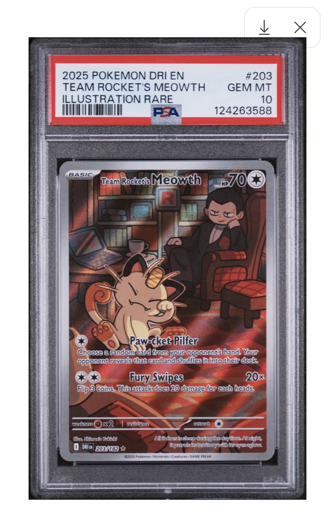 Team Rocket’s Meowth #203 Graded PSA 10 Designed Rivals Slab