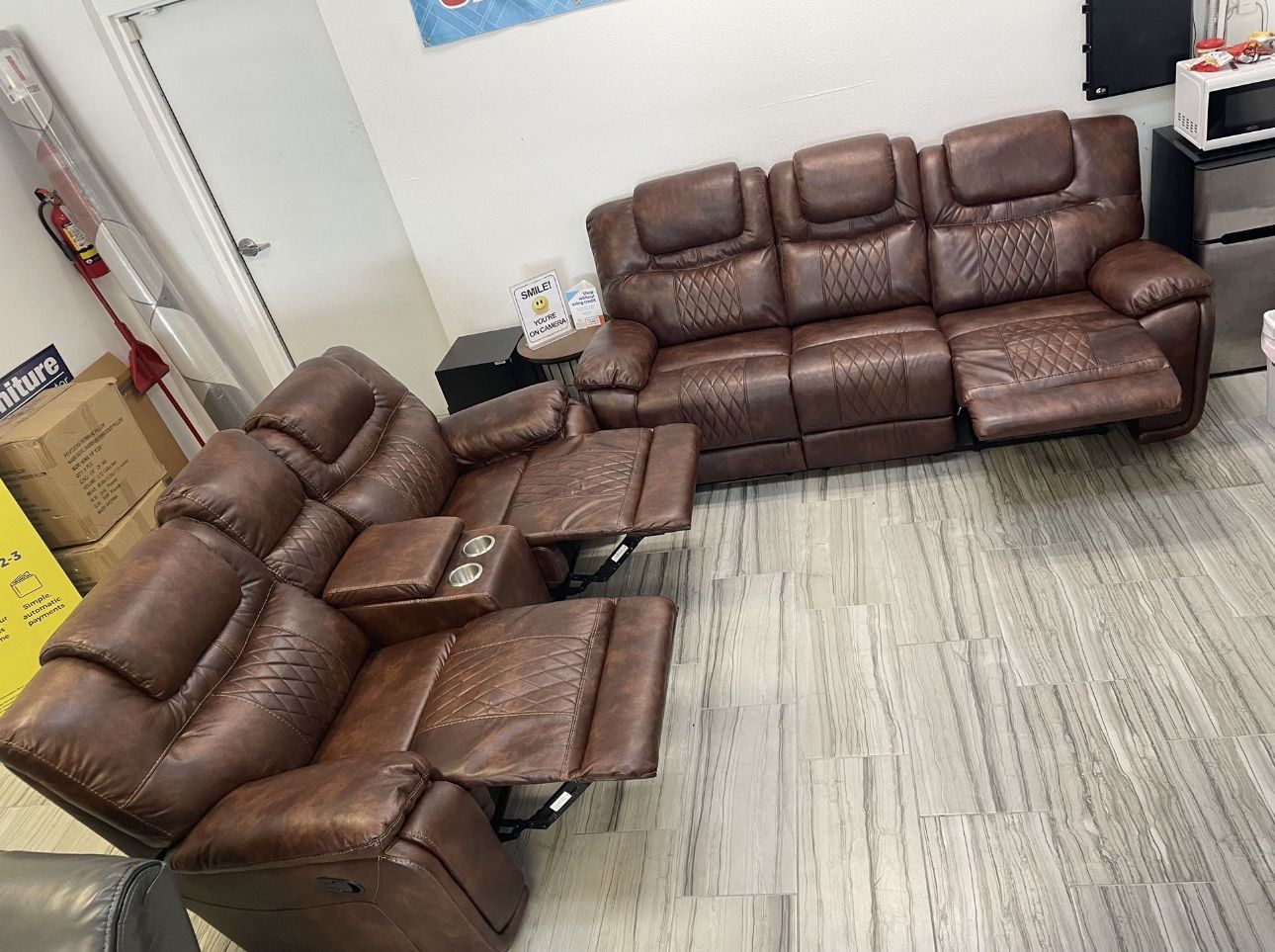 COMFY NEW SANTIAGO RECLINING SOFA AND LOVESEAT SET ON SALE...