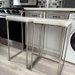 White Leather bar Stools (2)