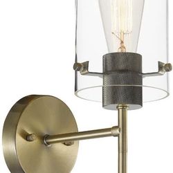 Globe Electric Cusco 1-Light Wall Sconce, Antique Brass, Clear Glass Shade 65958 