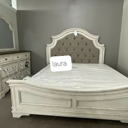 💛New Furnitures > _ free delivery queen or king bed frame dresser mirror nightstand chest mattress 
 Rly  Chipped White Panel Bedroom Set   ..