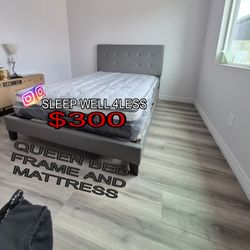 NEW QUEEN BED FRAME AND MATTRESS 