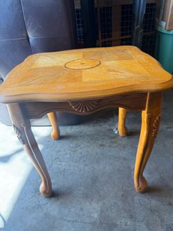 Wood End Table with Inlay Top