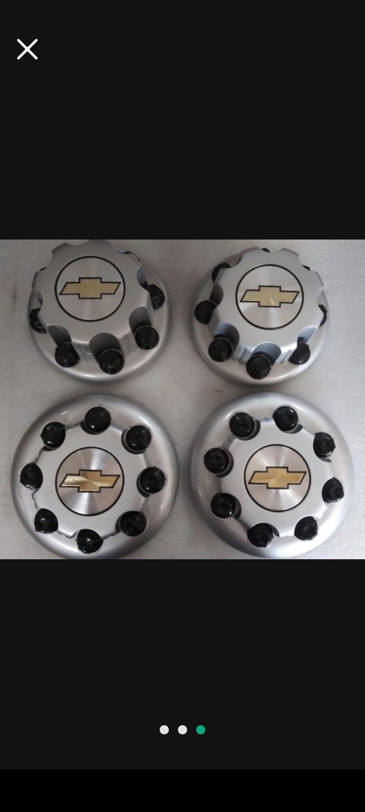 CHEVROLET 8 LUG CENTER CAPS DUAL WHEEL Dually Silverado or Express van. THESE FIT OLDER BOLT PATTERN. 8 ON 6.5