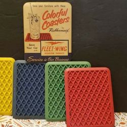 Vintage FLEET-WING Advertised Rubbermaid Colorful Coasters - Set Of 4 Coasters
