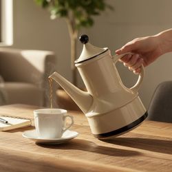 Vintage Coffee / Tea Pot “Strawberries” Pattern  Mid-Century Modern  Brown & Black 