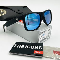 Ray-Ban Justin Wayfarer Rb4165 622/55 Sunglasses Rubber Black - Blue Flash  202