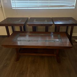 4-Piece Wood and Slate Table Set