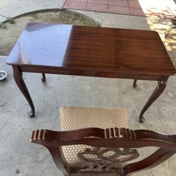 Vintage Cherry Color Single Table Work Desk W Wood Chair 