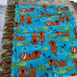 Handcrafted fleece blanket 3’x5’ otters