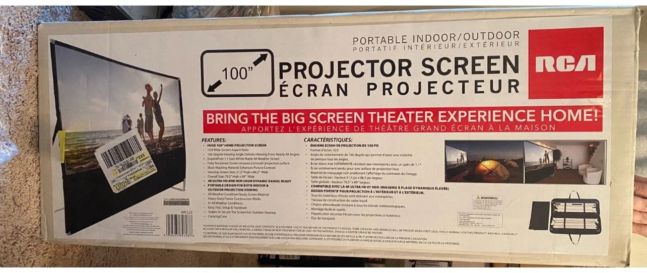 RCA RPJ123 Indoor Outdoor 100" Diagonal Portable Projector Screen