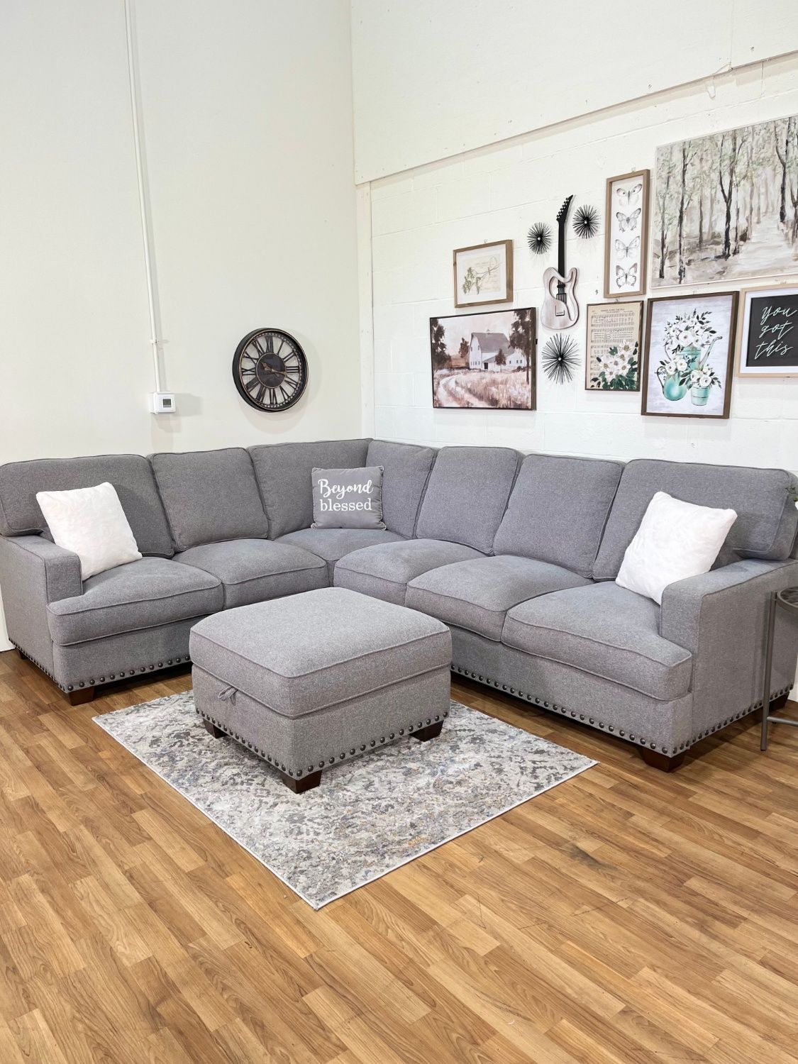 Emilee Fabric Sectional Sofa w/Storage Ottoman | Free Delivery