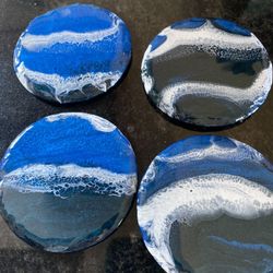 Ocean Resin Coasters On Black Stone 