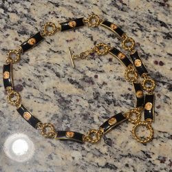 Authentic Vintage Gucci Black / Gold GG Enamel Belt & Necklace 