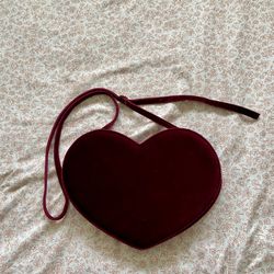 Burgundy Velvet Heart Purse
