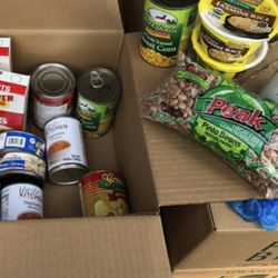 Box Of Extra Food Rice, Canned Items  