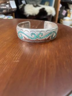 Vintage Indian turquoise coral cuff bracelet