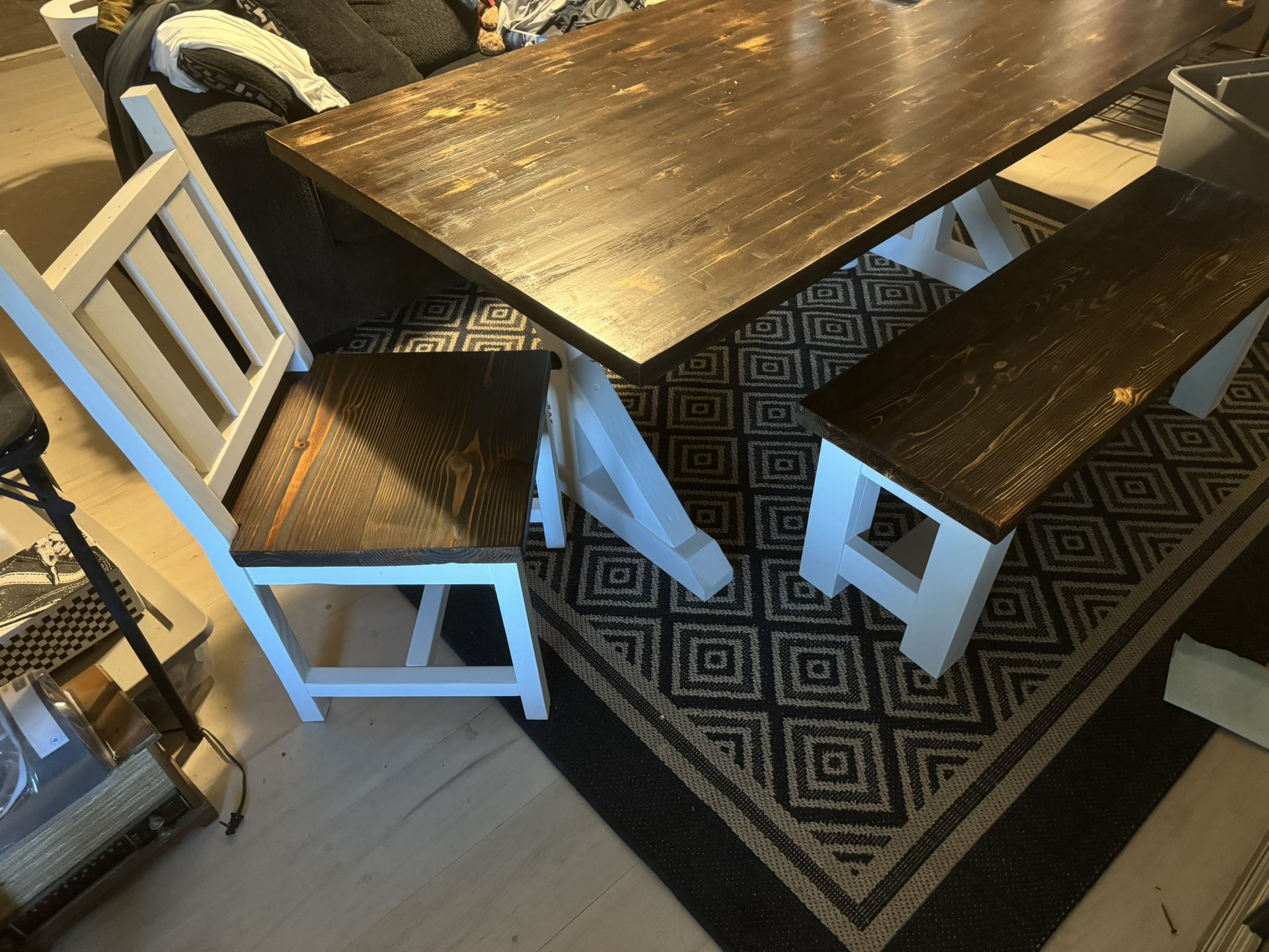 Farmhouse Dining Set 2 Chairs One Table And One Bench