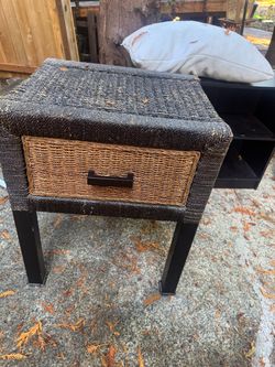 Wicker Side Table with Drawer
