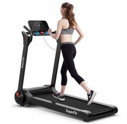Folding Treadmill, 2.25HP Electric Motorized Running Walking Machine with LED Touch Screen & Bluetooth Speaker, Portable Cardio Workout Treadmill for 