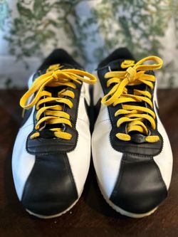 Nike Cortez Black White Yellow Sneakers, Size men’s U.S. 12