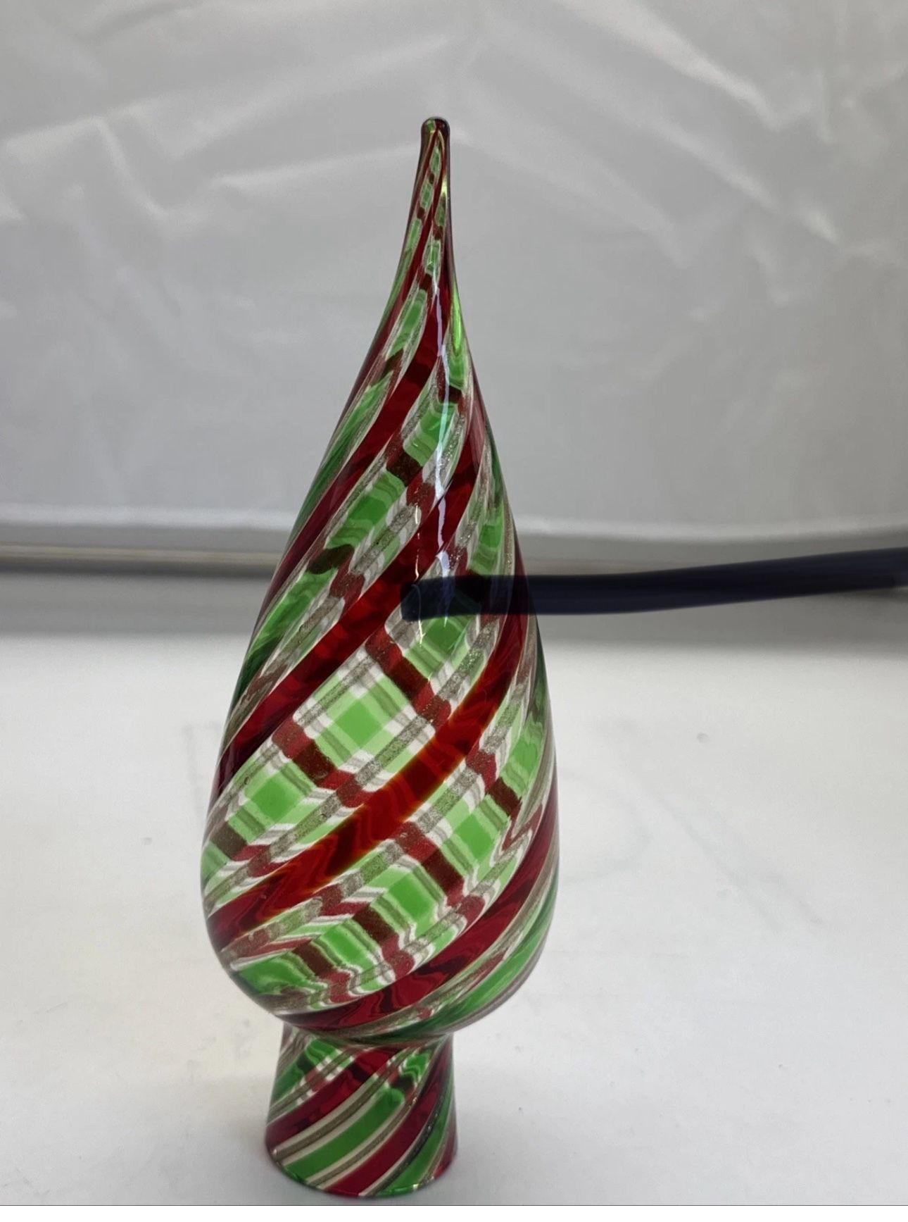 Vintage Murano Glass Christmas Tree Topper in Red, Green and Gold Dust Swirl