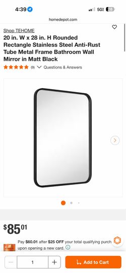 Shop TEHOME 20 in. W x 28 in. H Rounded Rectangle Stainless Steel Anti-Rust Tube Metal Frame Bathroom Wall Mirror in Matt Black