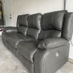 Couch - 3 Seat Leather power Recliner