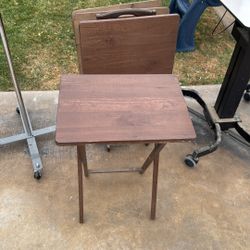Foldable TV Dinner Tray Table with Storage Rack