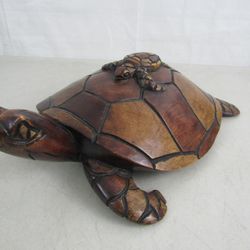 Large Hand Carved Wooden Sea Turtle 15" Length


