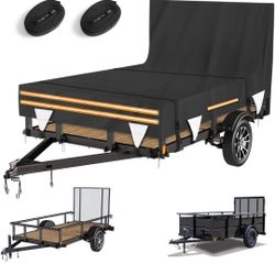 5 x 8 Windproof Utility Trailer Cover, 600D Waterproof Heavy Duty Cover with Rear Landscape/Tailgate Ramp with Windproof Ropes Fits 5 x 8 FT Trailers