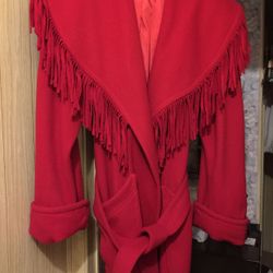 Wool coat, Lined , With fringe