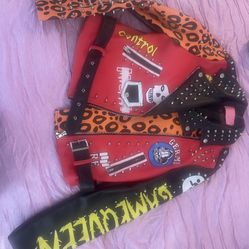 Mixed Print Leather Jacket 