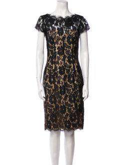 Monique Lhuillier Elegant Black Lace Dress cap sleeves