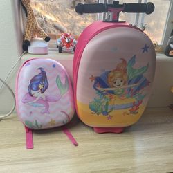 VLIVE Scooter Luggage w/Backpack 2-in-1 Set For Girls Ages 4-8