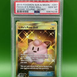 Lillies Poke Doll Cosmic Eclipse Secret #267 PSA 10 2019 Pokemon Sun & Moon FA
