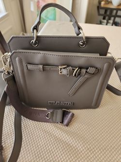 Gray Leather Structured Handbag with Pouch
