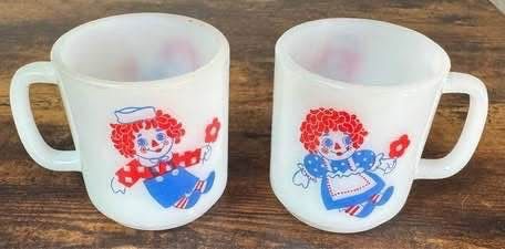 Vintage Raggedy Anne and Andy Milk Glass Cup Mugs $15 for Both