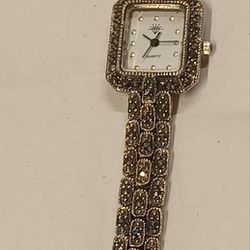Vintage Designer Art Deco Sterling Silver Marcasite Japan Quartz Women's Watch