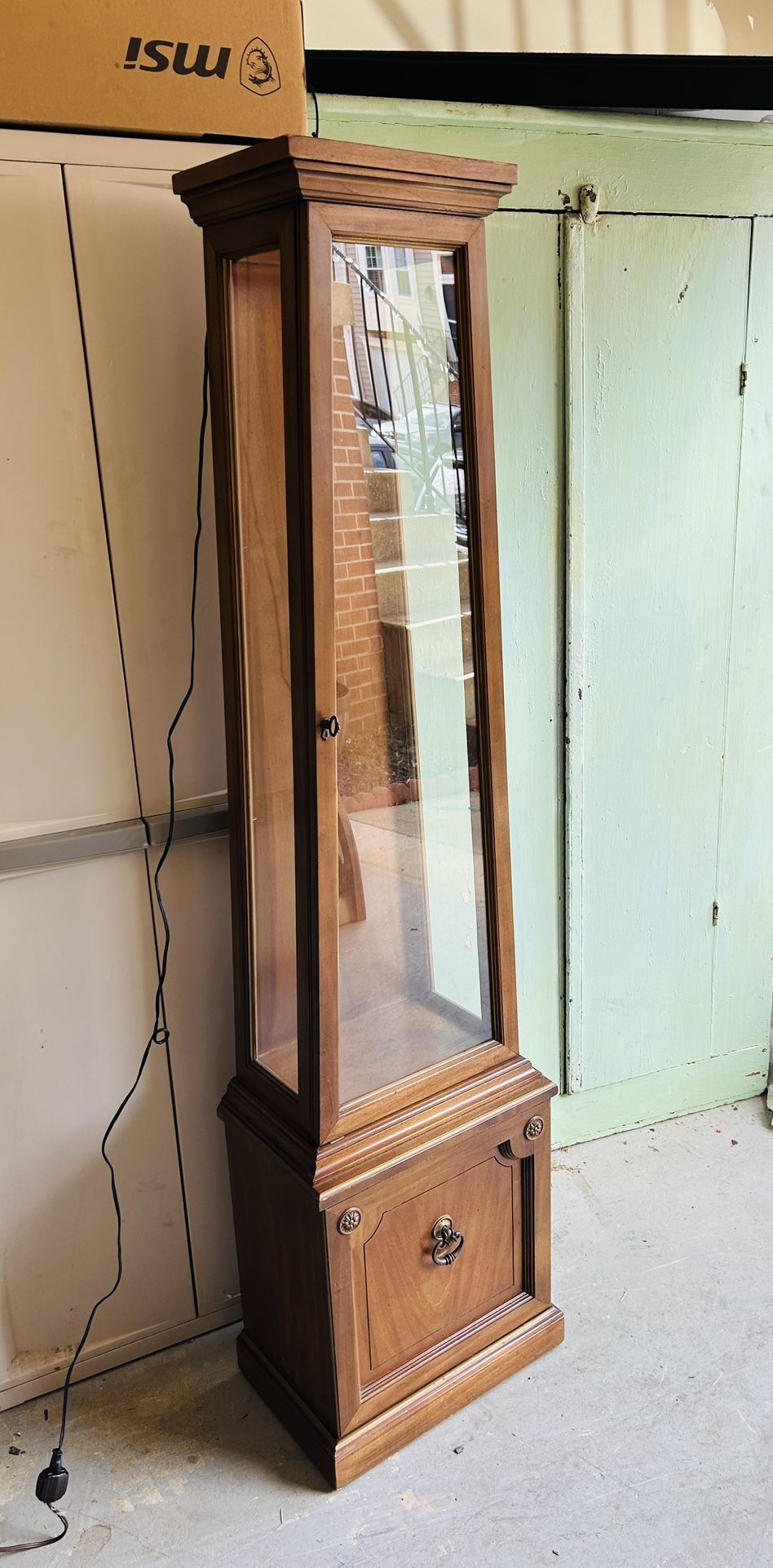 Vintage Pyramid Shaped glass Lighted Curio Cabinet/ Display Hutch.