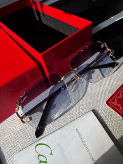 Cartier Diamond Cut Rimless C Decor Eyeglasses [Blue]