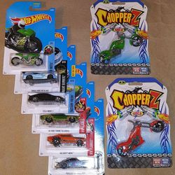 SET OF 6 HOT WHEELS AND SET OF 2 CHOPPERZ CARS MOTORCYCLES NEW IN BOX FLAMES NIGHTBURNERZ MOTO GIFT