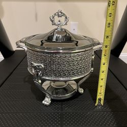 Anchor Hocking Fire King Ovenware Dish Chafing Dish ~ Silver Plate ~ Ornate