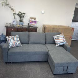 Grey Microfiber Sectional Sleeper Sofa Couch 