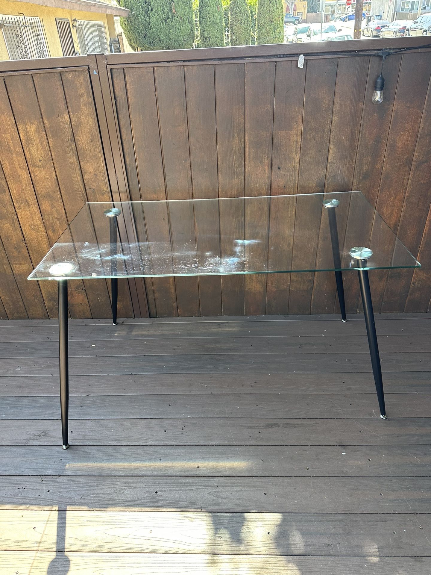 Baysitone 51 inch Glass Dining Table for 4, Rectangular Glass Dining Room Table with Clear Tempered Glass Tabletop, Glass Kitchen Table with Black Met