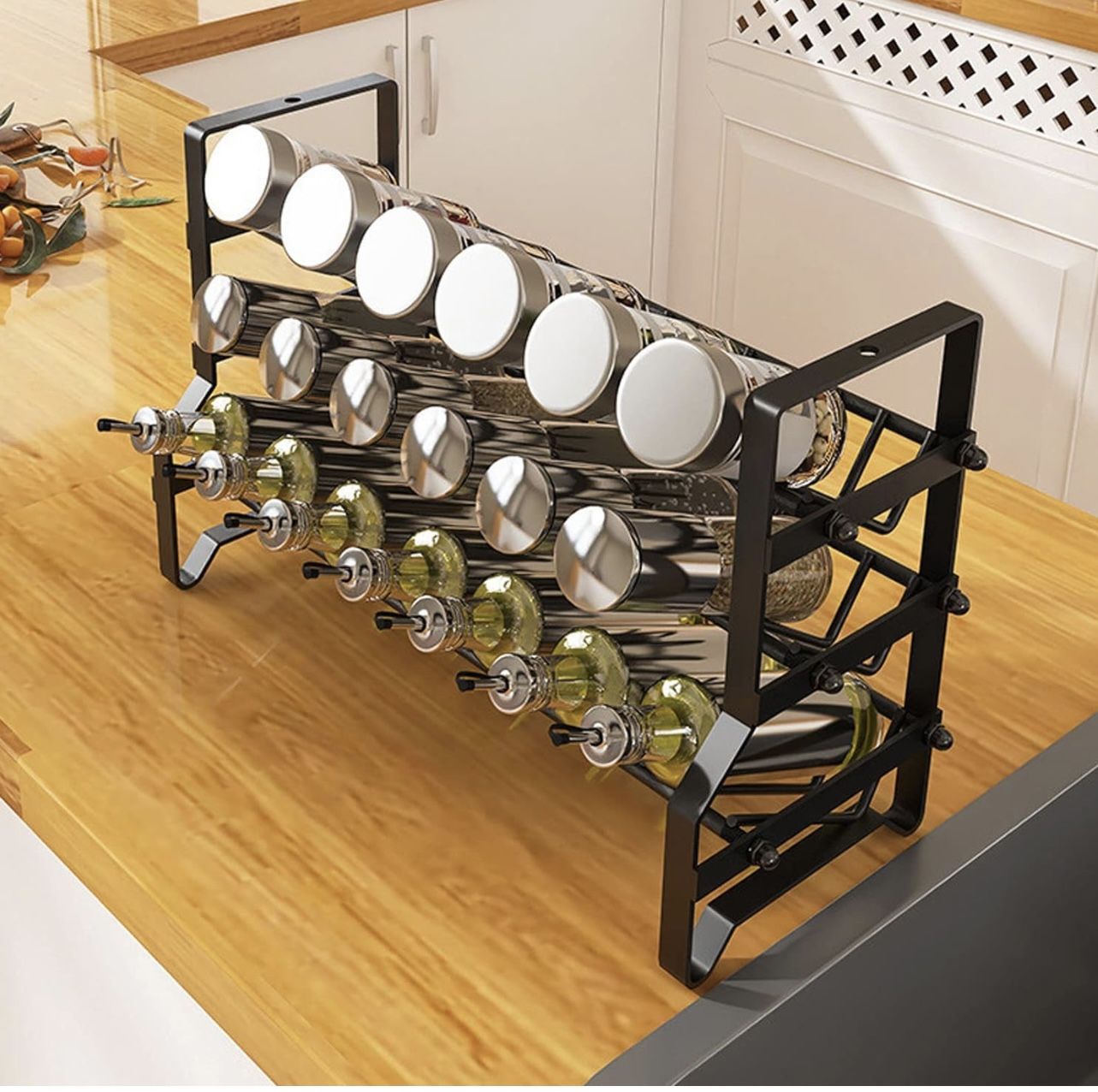 RXMORI 3 Layers Spice Rack Organizer, 3 Tier Spice Countertop Organizer Stainless Steel Seasoning Counter Shelf for Kitchen Cabinet