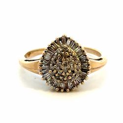 Woman’s Ladies 10k Yellow Gold Pear Shaped Diamond Cluster Ring with Baguette and Round Diamonds .89 CTW Size 8.5 GP3122043